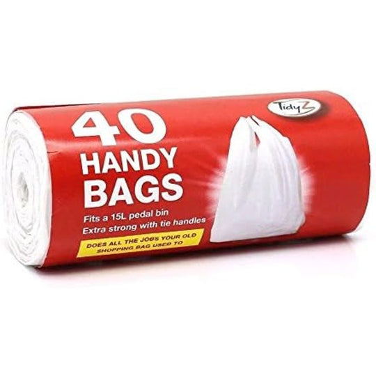 TidyZ Handy Bags with Tie Handles 15 Litre Extra Strong 40 Pack Roll