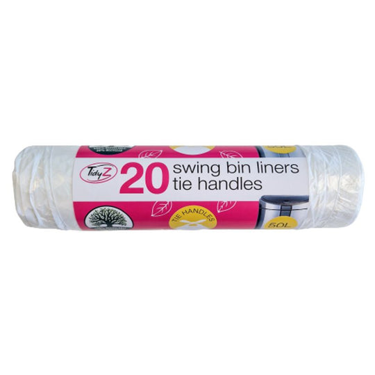 TidyZ White Swing Bin Liners Tie Handles 50L 20 Pack Roll