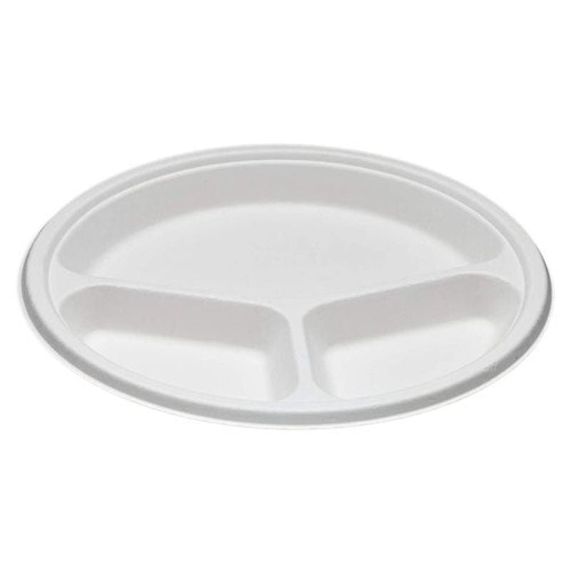 Eco Wise Plastic Plate 3 Compartments White 10" 50 Pack Wholesale