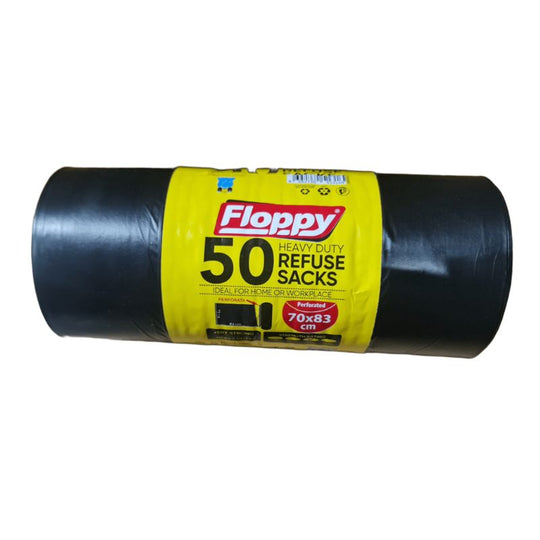 Floppy Heavy Duty Black Refuse Sacks Bags 50 Roll Pack