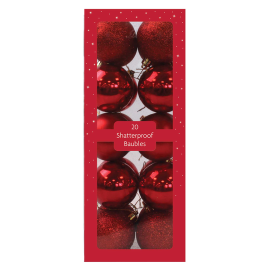 Xmas Shatterproof Baubles Red 20 pack