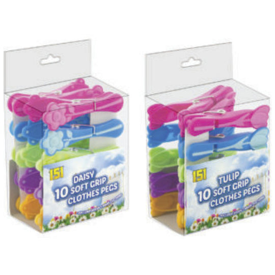 151 Soft Grip Flower Clothes Pegs 10 Pack Daisy Tulip