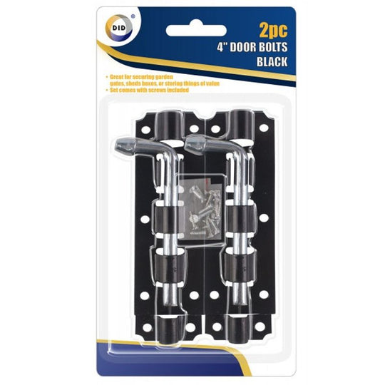 DID Door Bolts Black 4" 2Pc