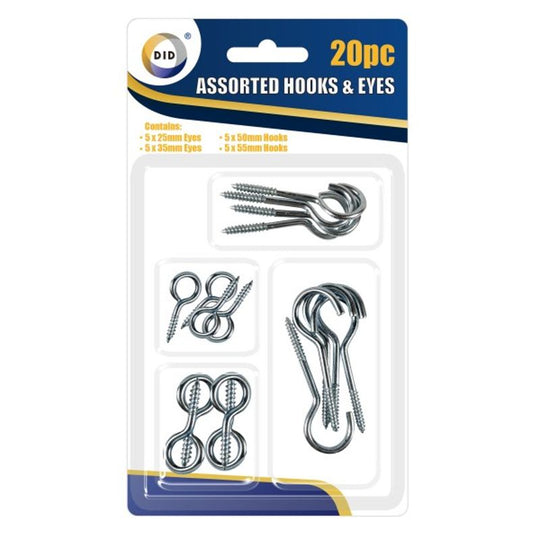 DID Assorted Hooks & Eyes 20 Pack