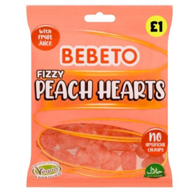Bebeto Fizzy Peach Hearts 150g PMP £1 - Case of 10