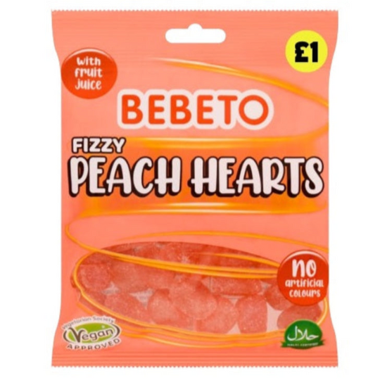 Bebeto Fizzy Peach Hearts 150g PMP £1 - Case of 10