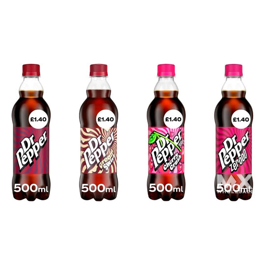 Pallet Deal : 1,728 x Dr Pepper 500ml Bottles Assorted Flavours PMP £1.40 (144x12pk)