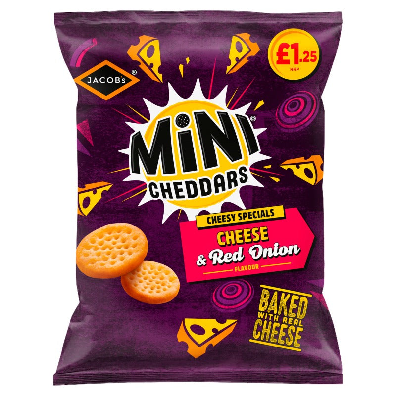 Jacob's Mini Cheddars Cheddar & Red Onion Baked 90g PMP £1.25 - Case o ...