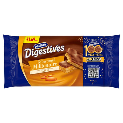 McVitie's Milk Chocolate Caramel Millionaire Biscuit Slices Snack Bars 5pk PMP £1.49 - Case of 10