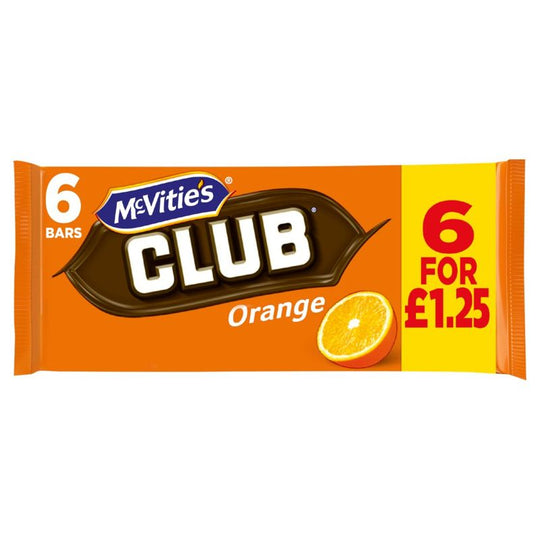 McVitie's Club Orange Milk Chocolate Biscuit Bars 136g 6 Pack PMP £1.25 - Case of 12