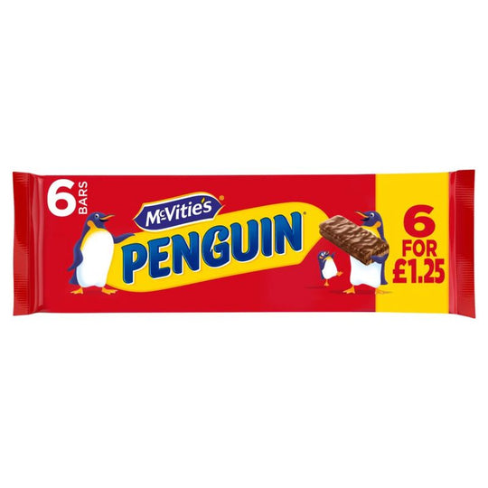 McVitie's Penguin Milk Chocolate Biscuit Bars 148g 6 Pack PMP £1.25 - Case of 12