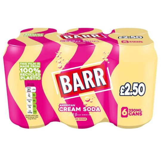 Barr American Cream Soda Cans 330ml 6 Pack PMP £2.50 - Case of 4