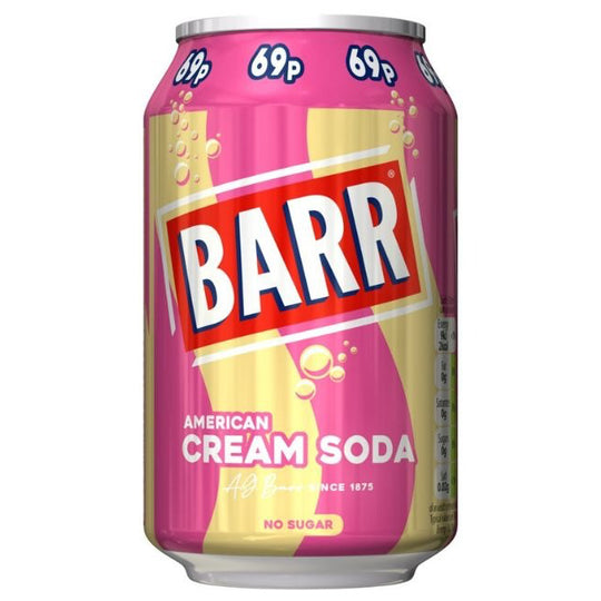 Barr American Cream Soda Cans 330ml PMP 69p - Case of 24