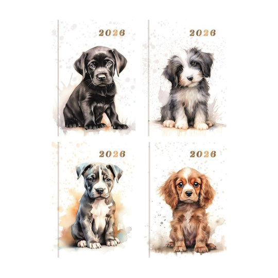 Pocket Size Diary 2026 WTV Watercolour Dogs Design - Case of 24