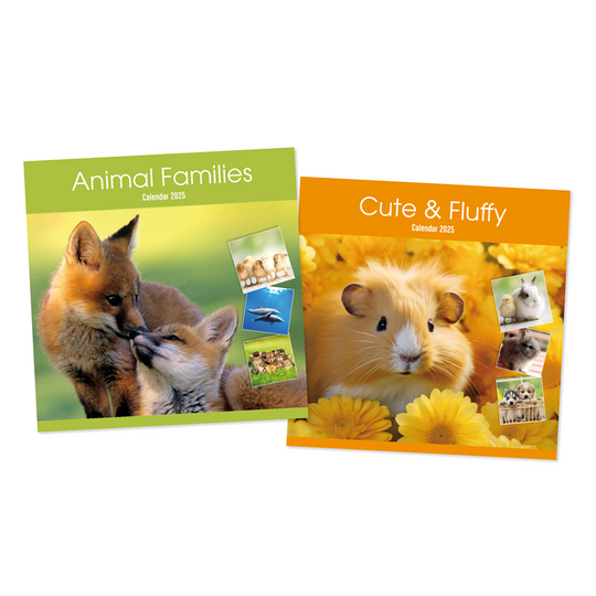 Square Calendar Animal Families & Cute & Fluffy Year 2025 - Case of 12