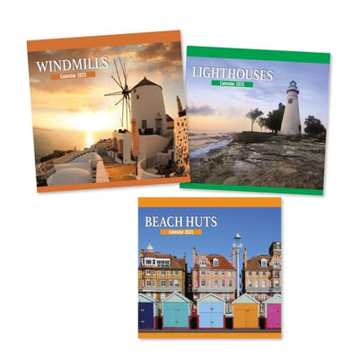 Square Calendar Beach Hut, Light Houses & Windmils Year 2026 - Case of 12