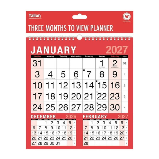 Calendar Three Month View 2027 - Case of 12