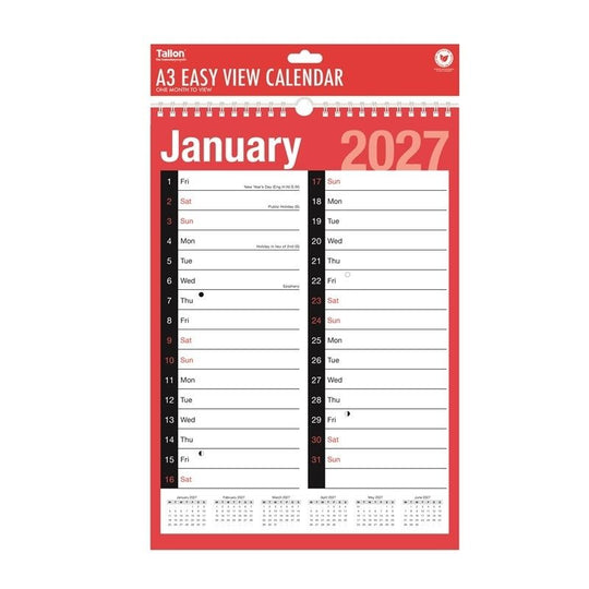 Red & Black Commercial MTV A3 2 Column Planner 2027 - Case of 12