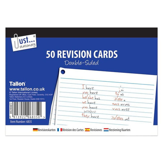 Tallon Revision Card Double Sided 10.5 X 15cm 50 Pack