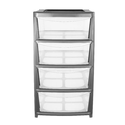 Pallet Deal : 12 x Plastic Storage Drawers 4 Tower Wide Platinum