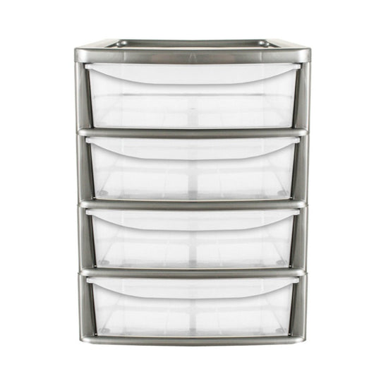 Plastic Storage Drawers 4 Tower Slim Platinum