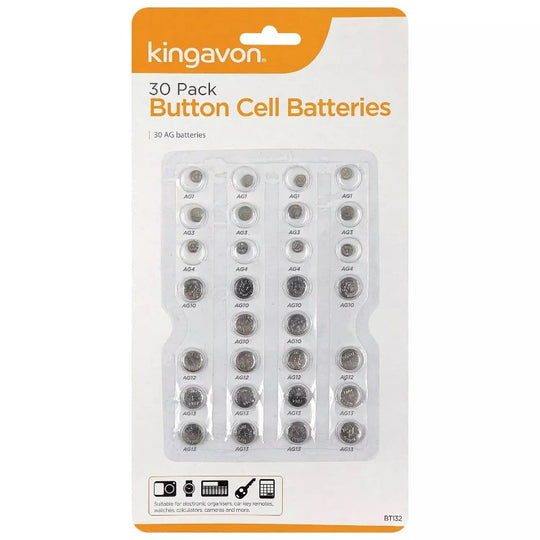 Kingavon Assorted Button Cell Batteries 30 Pack