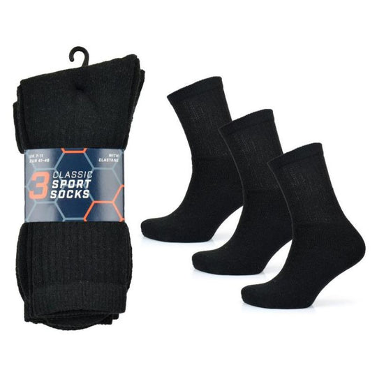 Men Sports Socks Black 3pk - Case of 4