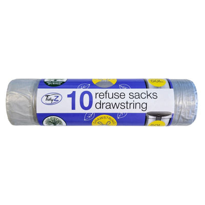 Tidyz Extra Strong Silver Refuse Sacks Bags Drawstring 50L 10 Roll Pack