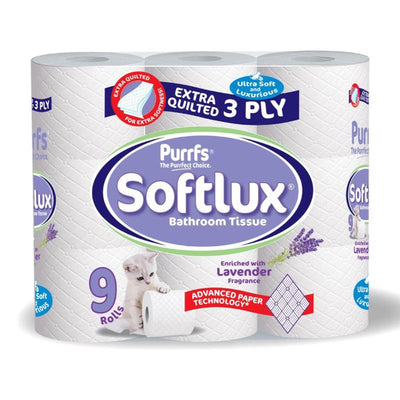Pallet Deal : 240 x  Purrfs Softlux White Toilet Paper 9 Pack Lavender