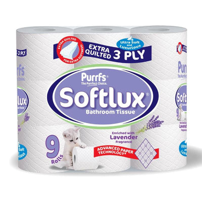 Purrfs Softlux White Toilet Paper 9 Pack Lavender - Case of 5