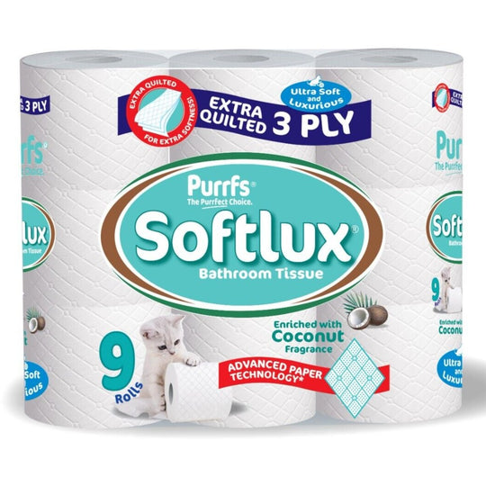 Purrfs Softlux White Toilet Paper 9 Pack Coconut - Case of 5
