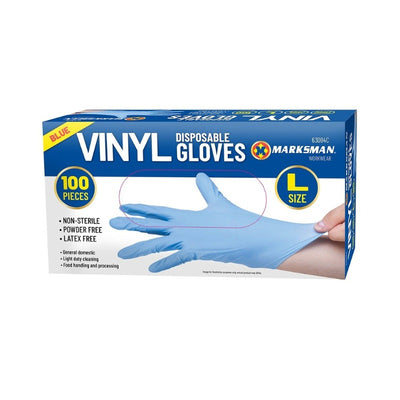 Marksman Blue Vinyl Powder Free Gloves Large Pack of 100