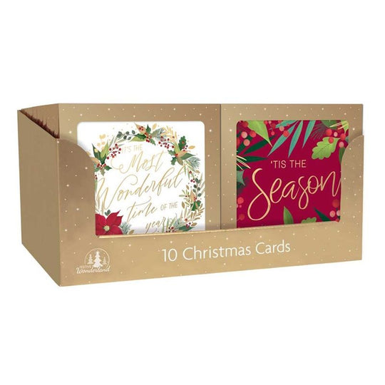 Square Boxed Christmas Cards Wreath 10Pack