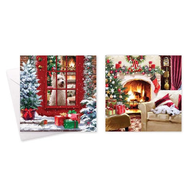 Square Boxed Christmas Cards Traditional Dogs Design 10 Pack