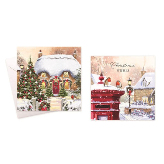 Square Boxed Christmas Cards Traditional Scenes 10 Pack