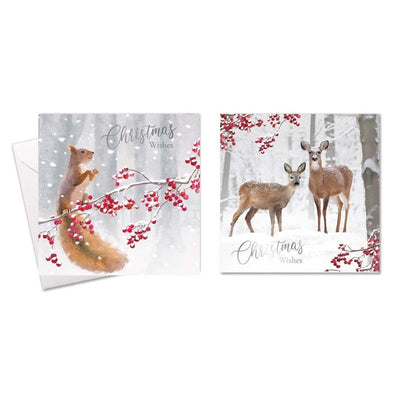Square Boxed Christmas Cards Squirrel & Deer 10 Pack