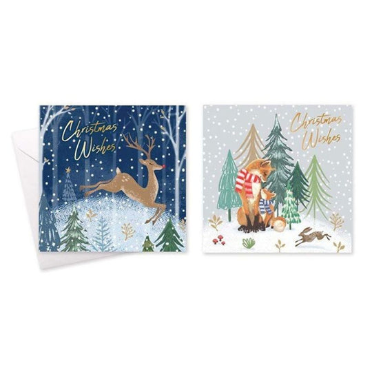 Square Boxed Christmas Cards Country Woodland 10 Pack