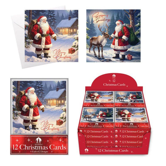 Christmas Cards Acetate Santa, Reindeer, Night 12 Pack
