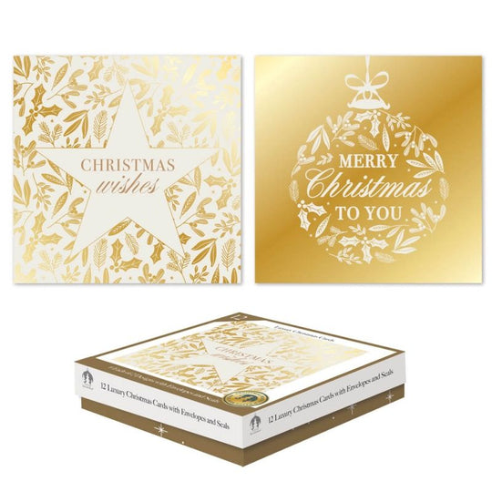 Luxury Christmas Cards Square Box Gold Assorted 12 Pack