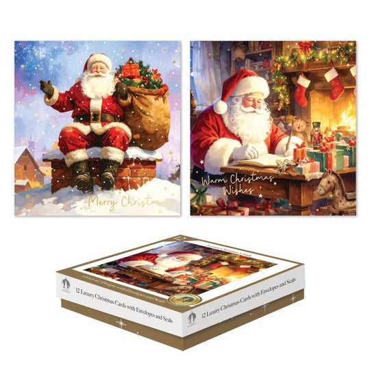 Luxury Christmas Cards Square Traditional Santa 12 Pack
