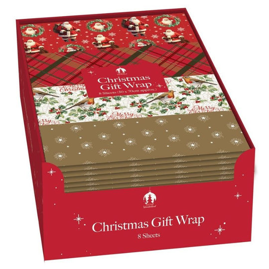 Christmas Gift Wrap Traditional 8 Flat Sheets