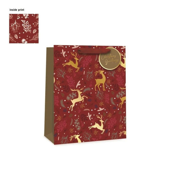 Christmas Reindeer Pattern Gift Bags Large - Case of 6
