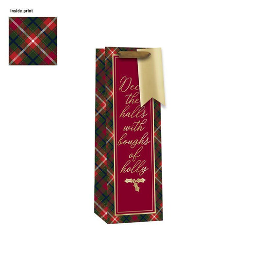 Christmas Tartan Text Bottle Gift Bags - Case of 6