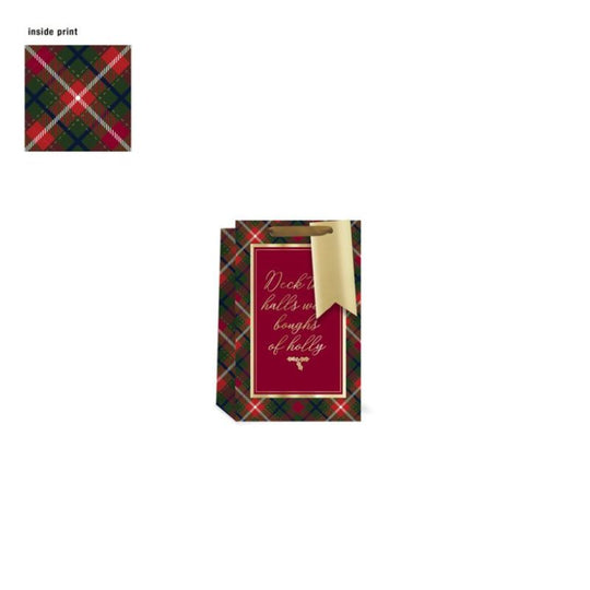 Christmas Tartan Text Gift Bags Small - Case of 6