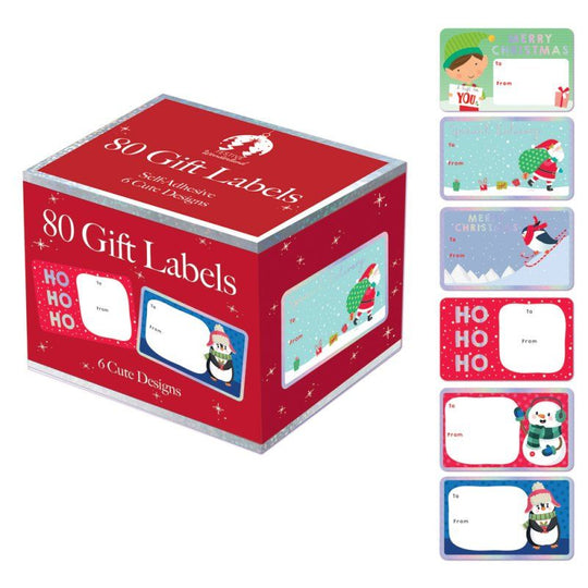 Christmas Cute Boxed Gift Labels Holographic 80 Pack