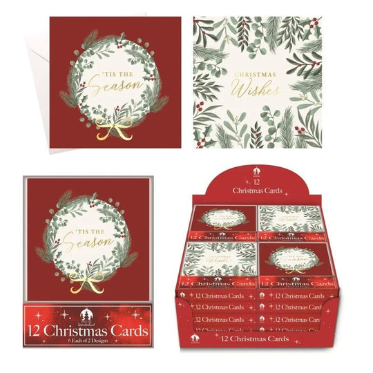 Christmas Cards Acetate Wreath & Foliage 12 Pack