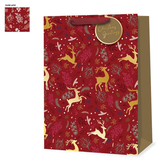 Christmas Reindeer Pattern Gift Bags Extra Large - Case of 6