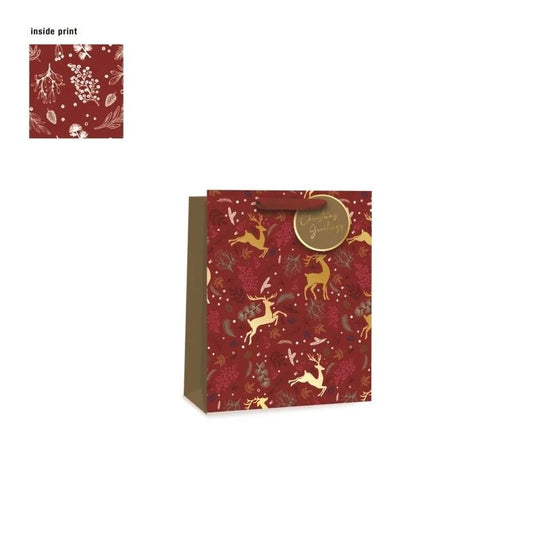 Christmas Reindeer Pattern Gift Bags Medium - Case of 6