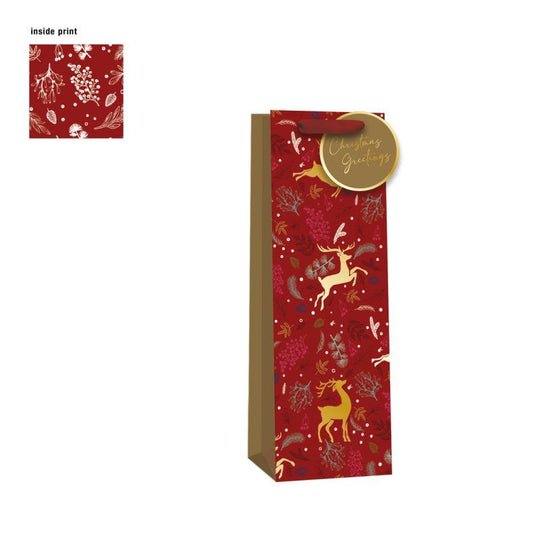 Christmas Reindeer Pattern Bottle Gift Bags - Case of 6
