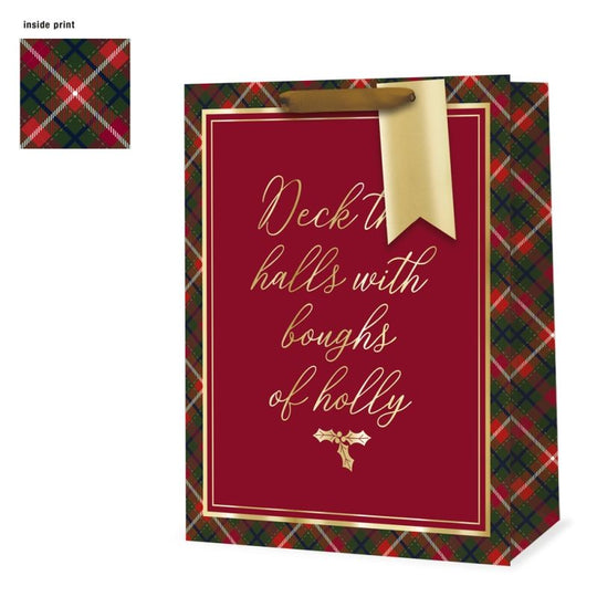 Christmas Tartan Text Gift Bags Extra Large - Case of 6